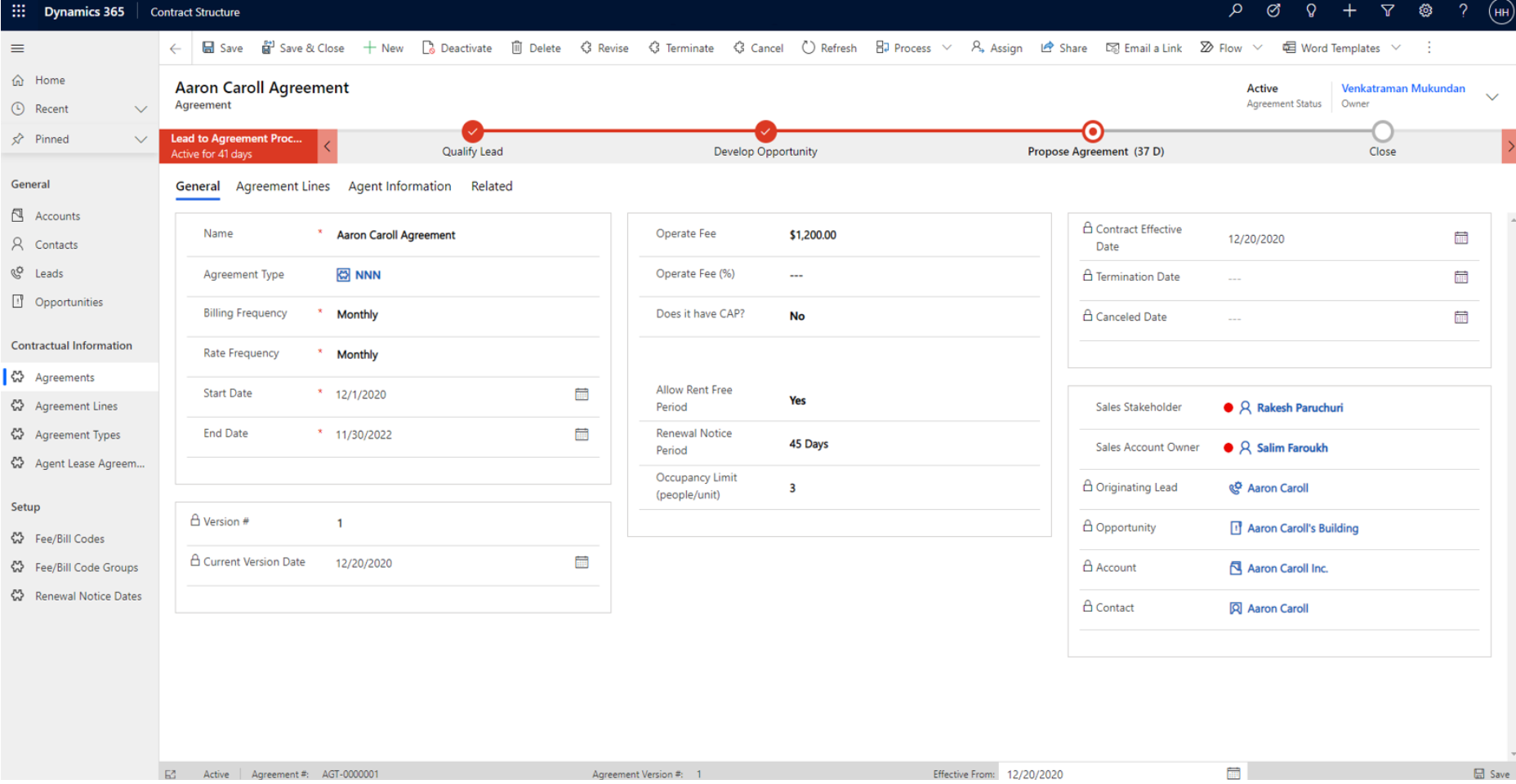 screenshot of Asset Agreement Management